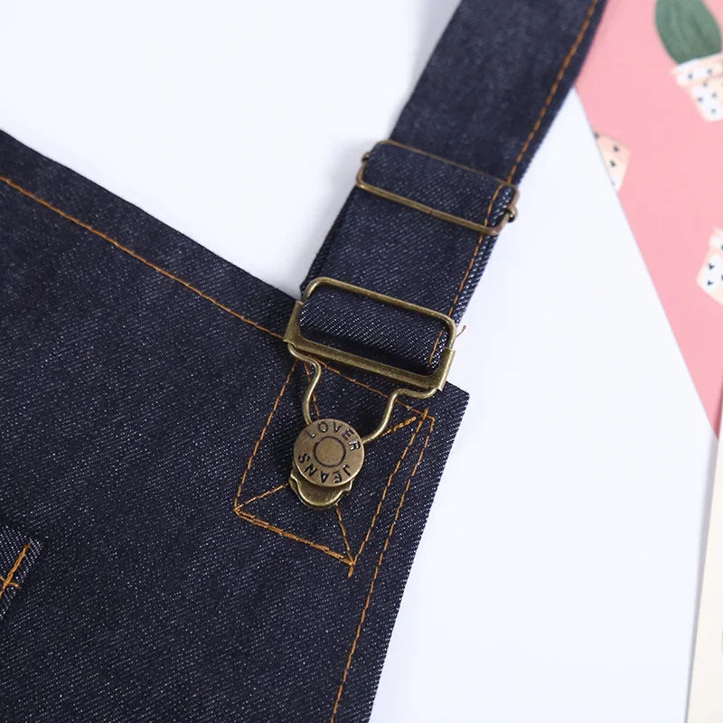 Tablier de cuisine unisexe en denim réglable pour homme et femme avec poche pour chef, cuisine, pâtisserie, nettoyage de la maison