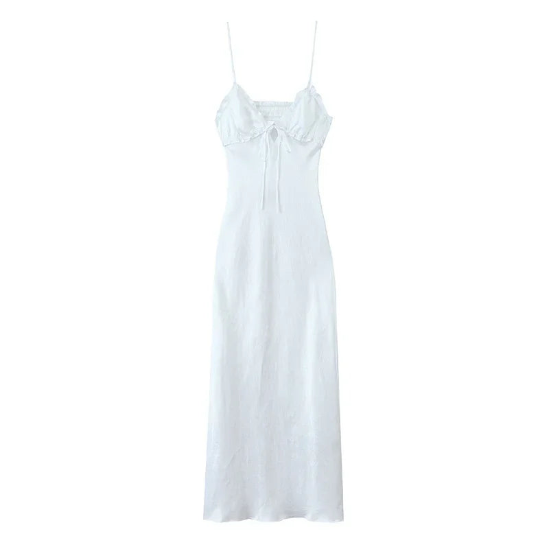women's clothing summer new beach style fashion temperament elegant satin texture ruffled sling midi dress 3573/331