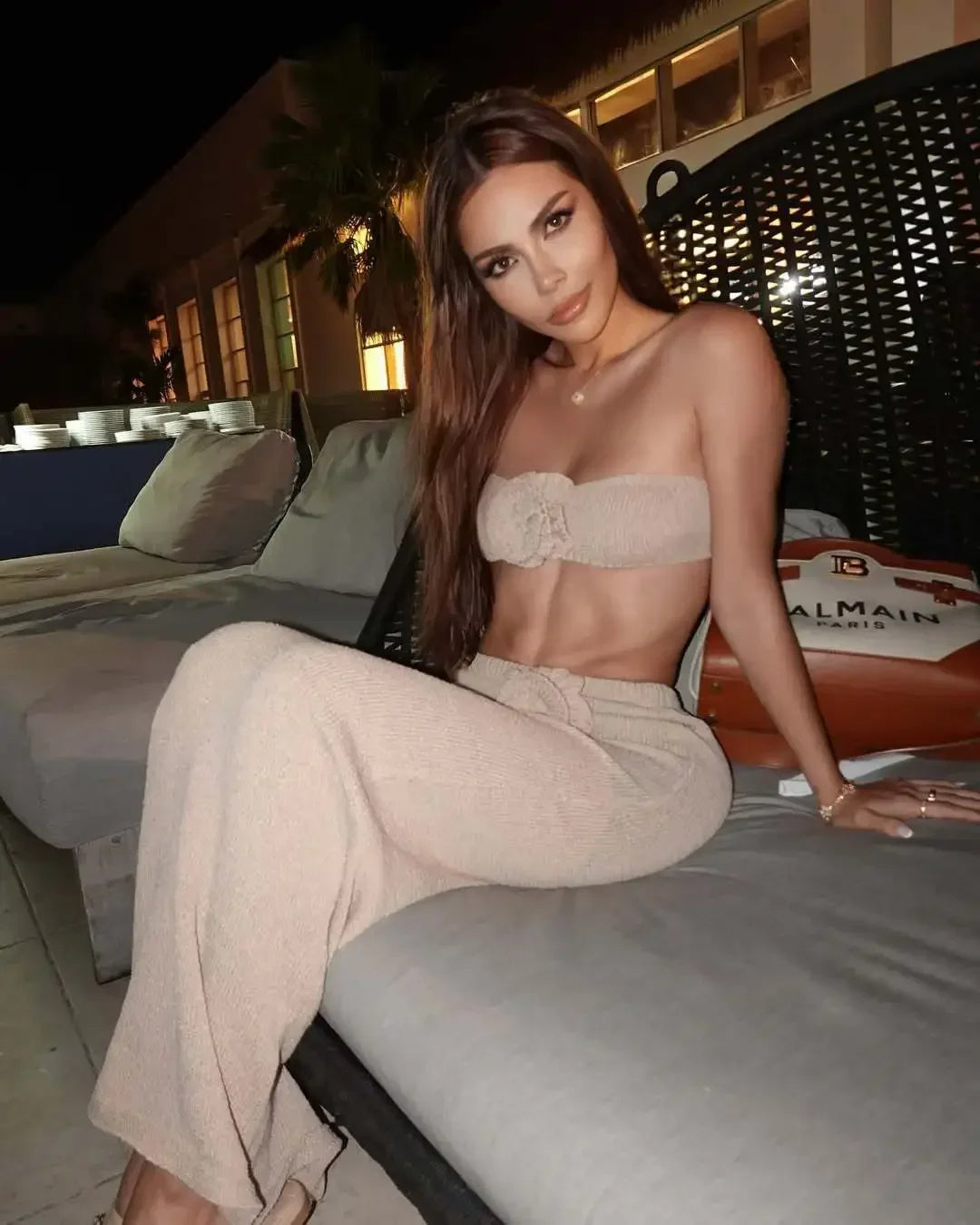 Female Knit 2 Piece-Set Long Skirt Floral Patchwork Tube Tops And High Waist Slim Beach Skirt Sets Knitwear Women Outfits