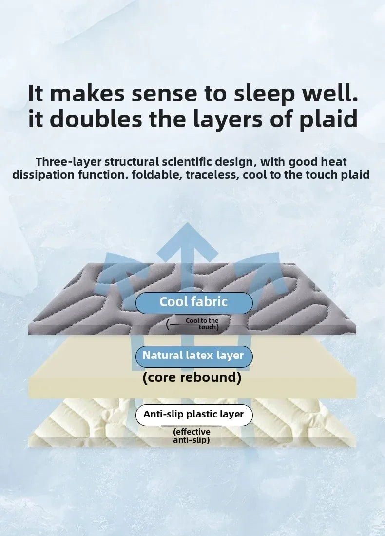 Cooling Bed Sheet Set with Pillowcases Ice Silk & Latex Quilted Breathable Cover Solid Summer Bedding Comfort & Heat Resistance