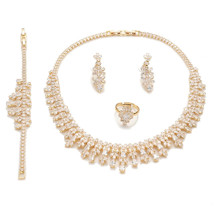 Jewelry Set HADIYANA Fashion Party Necklace Bracelet Ring and Earrings Boutique Zirconia Set BN7981 Bijou Mariage