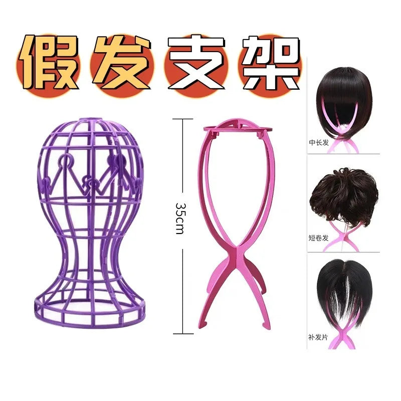 1PCS Folding Wig Stand Plastic Adjustable Portable Hat Display Stand Durable Mannequin Dummy Head Plastic Black, pink, blue