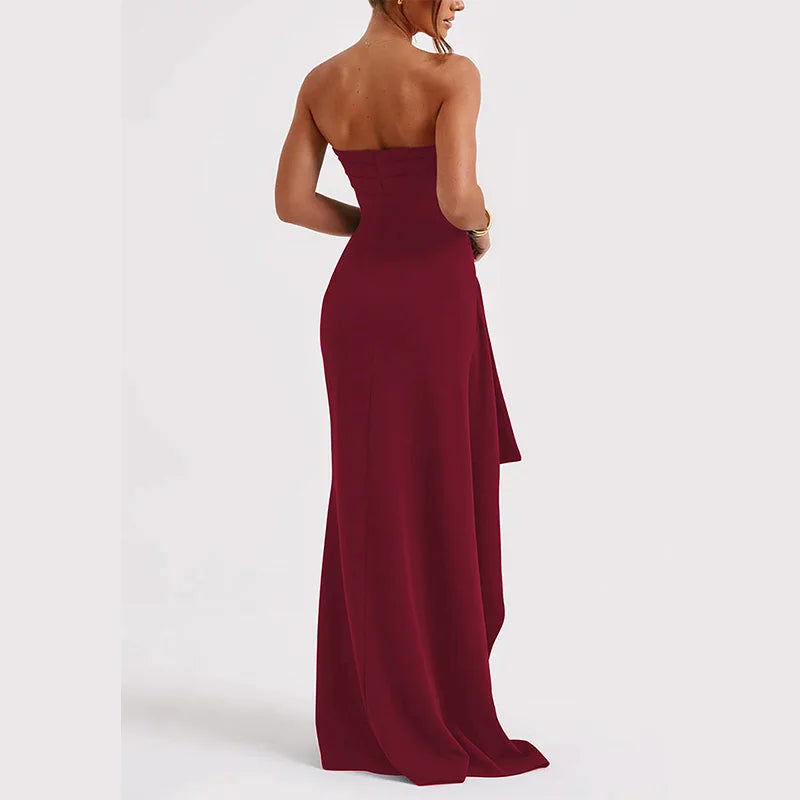 Women Summer Slash Neck Strapless Party Evening Dress Casual Sleeveless High Slit Long Dress Elegant Backless Sexy Dress