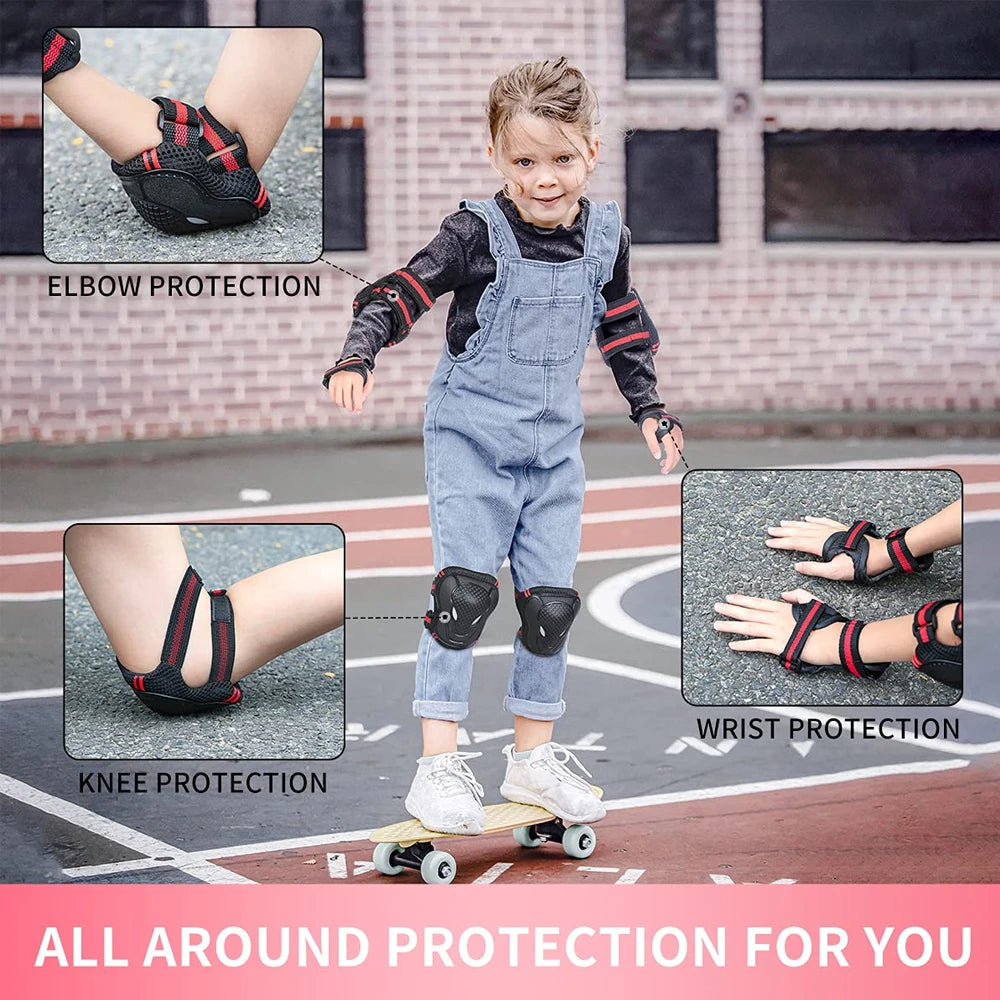 7Pcs/Set Kids Roller Skating Bicycle Helmet Knee Wrist Guard Elbow Pad Set for Children Cycling Sports Protective Guard Gear Set