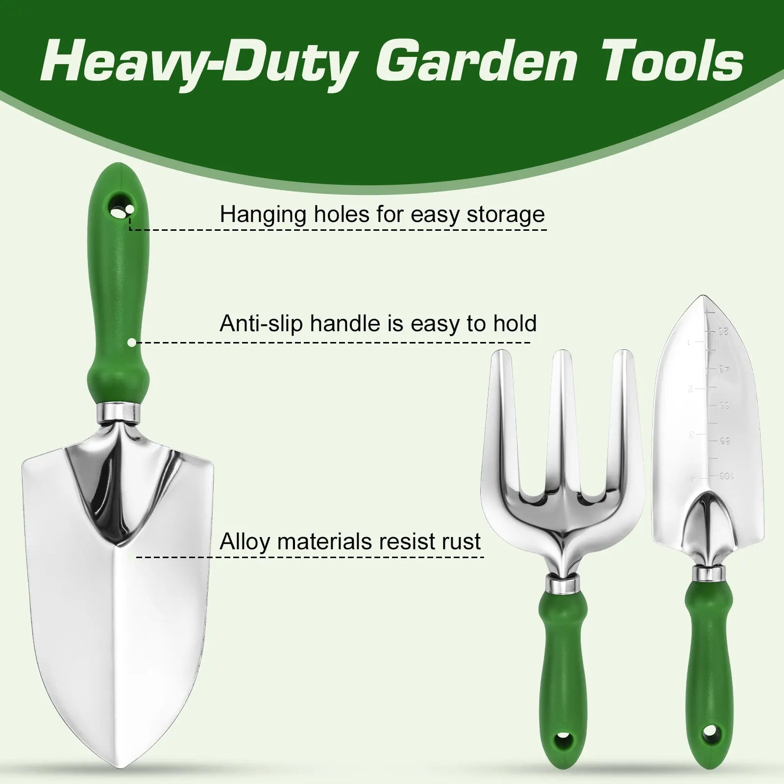 Juego de herramientas de jardinería que incluye tijeras de podar, guantes de jardinería con garras, cultivador, paleta de trasplante, pala para tierra, herramientas de plantación para exteriores