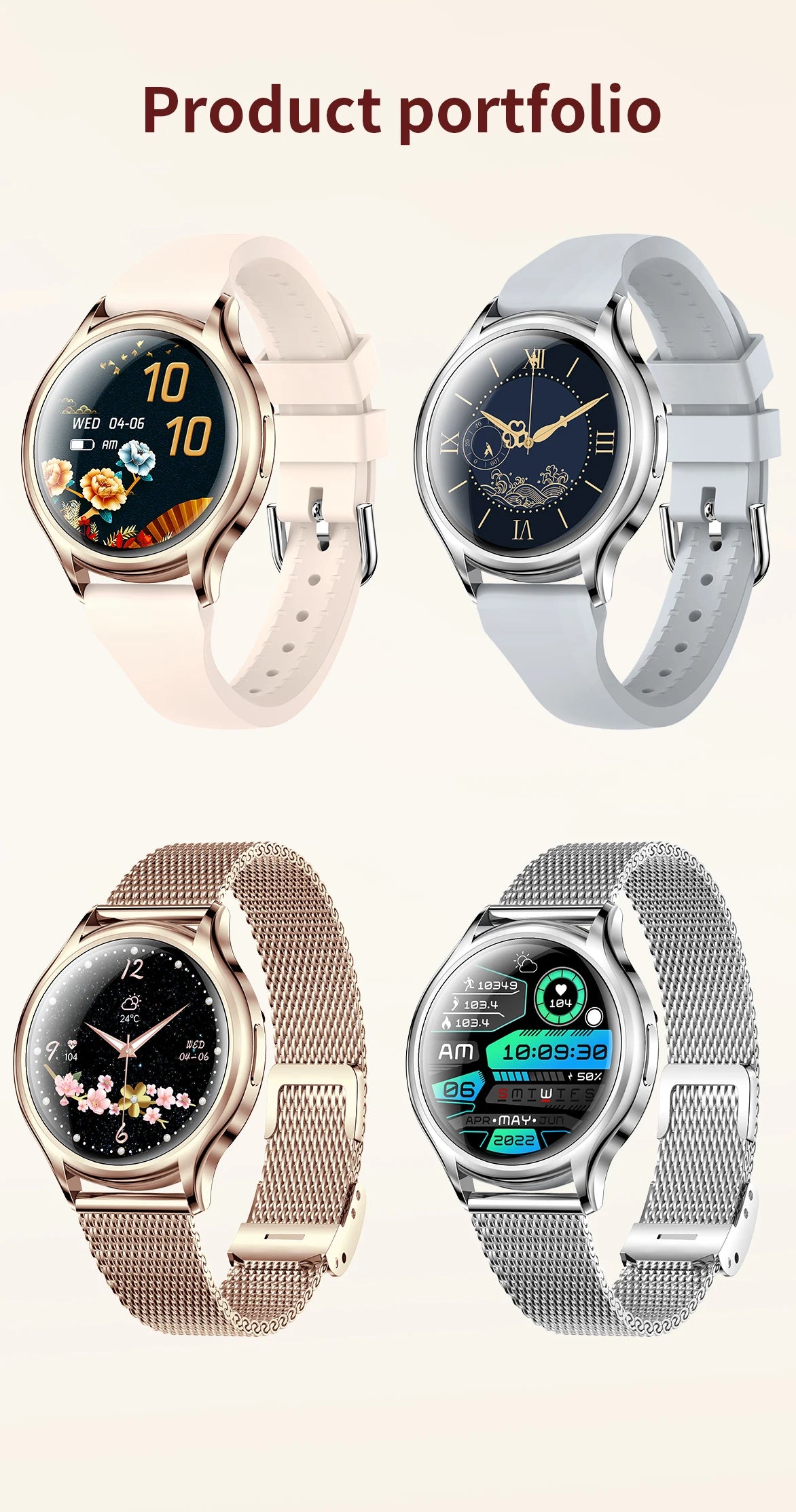Smart Watch For Women 1.27 Inch HD Screen Health Monitor AI Voice Assistant Bluetooth Call Music Control Custom Dials Smartwatch