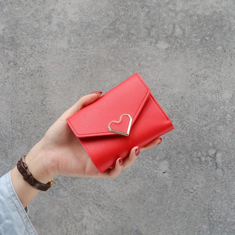 Carteras cortas nuevas para mujer, Kpop, con forma de corazón, bonita cartera pequeña para mujer, de piel sintética de alta calidad, delgada y sencilla, cartera femenina