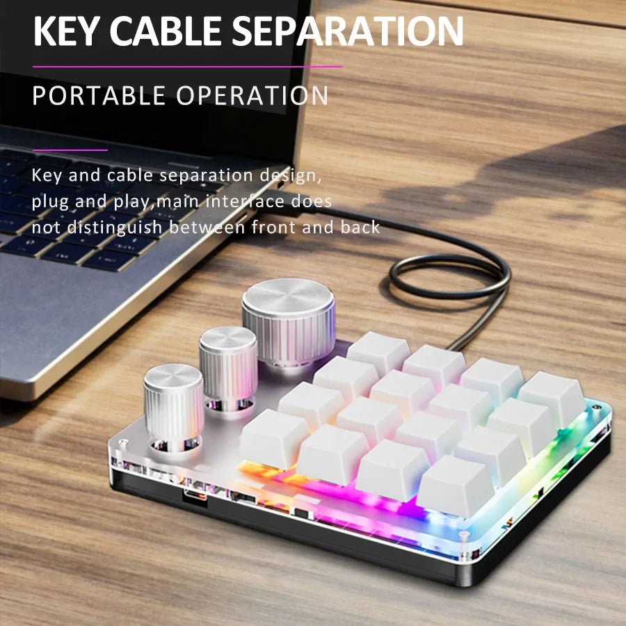 16 Keys 3 Knobs Mechanical Gaming Keyboard USB Wired Bluetooth-Support/ 2.4G Programming Macro Keyboard Custom Hot-swap Keypad