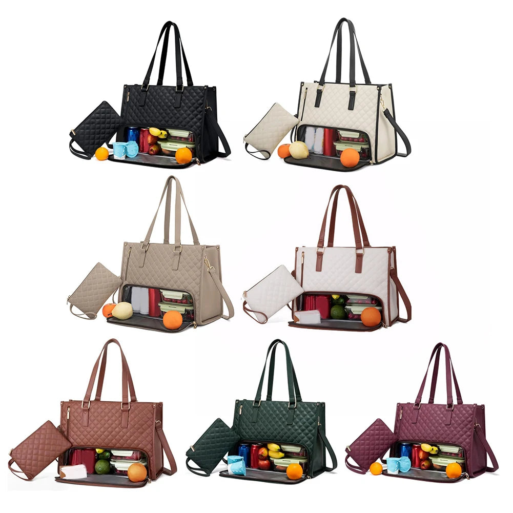 2-in-1 Lunch Tote Bag Laptop Bag with Purse Multi-Function Business Lunch Bag Lunch Box Handbag for Work Office Camping Picnic