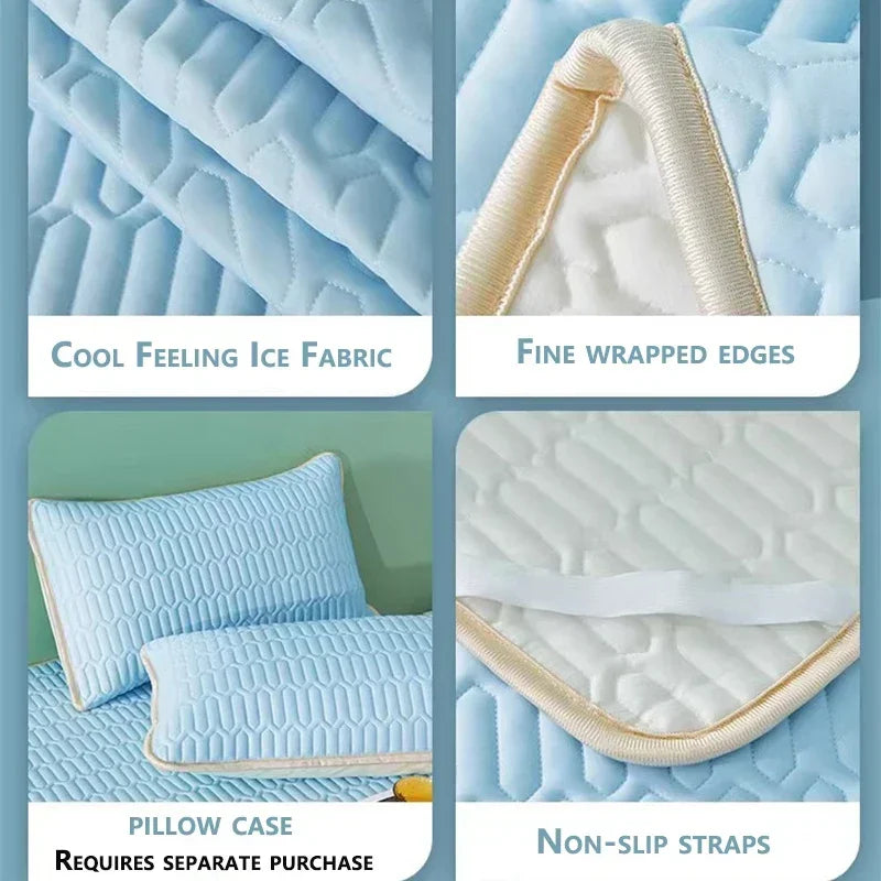 Cooling Bed Sheet Set with Pillowcases Ice Silk & Latex Quilted Breathable Cover Solid Summer Bedding Comfort & Heat Resistance