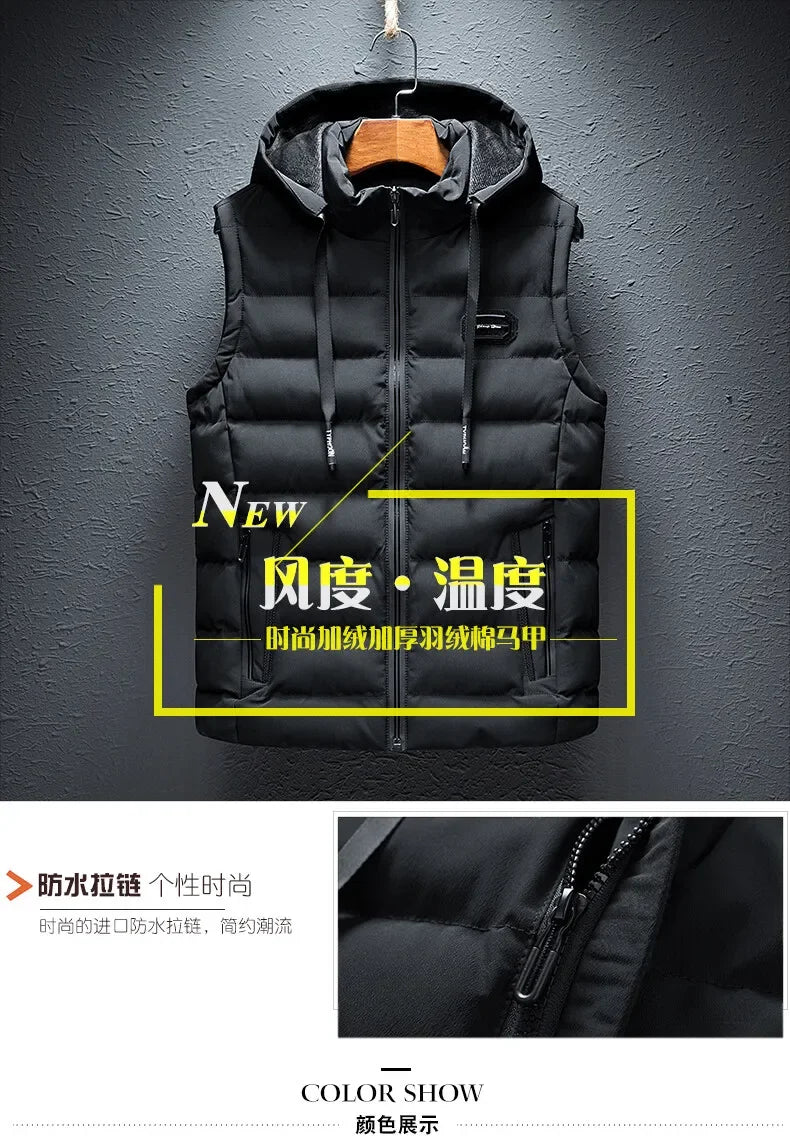 Clothing Men Vest Hooded Windproof New Autumn Winter Sleeveless Jackets For Men Casual Warm Cotton-Padded All-match Waistcoat