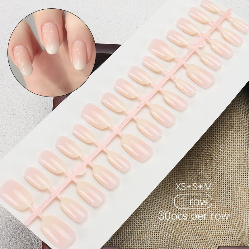 30Pcs Solid Color Nail Tip Fake Nail Fashion Nude Pink Wearable False Nails Simple Full Cover Press On Nails DIY Wear Nail Tool