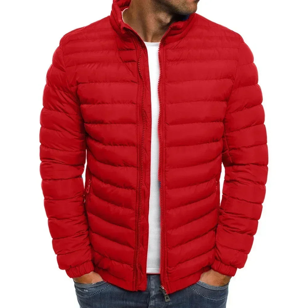 Men's Casual Winter Warm Jacket Solid Color Coat Stand Collar Zipper Trendy Simple Comfortable Outdoor Jogging Sports