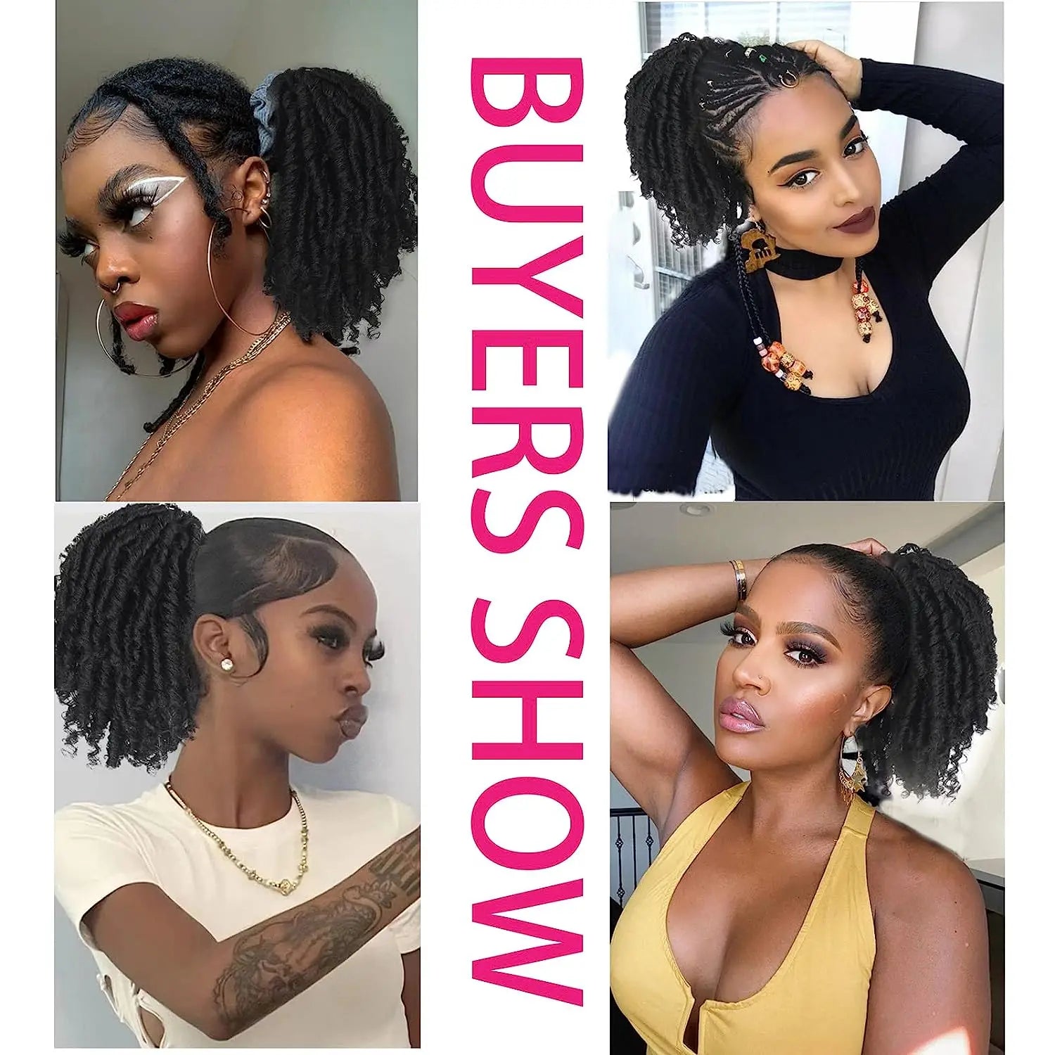 Perruque courte synthétique afro bouclée avec cordon de serrage, queue de cheval, dreadlocks, crochet, tressée, extension de cheveux à clipser pour femmes noires