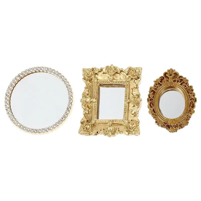 3 piezas espejo de utilería, decoración para el hogar, adornos de jardín, artículos para el hogar, accesorios de resina para manualidades, juguetes de microescena para niños