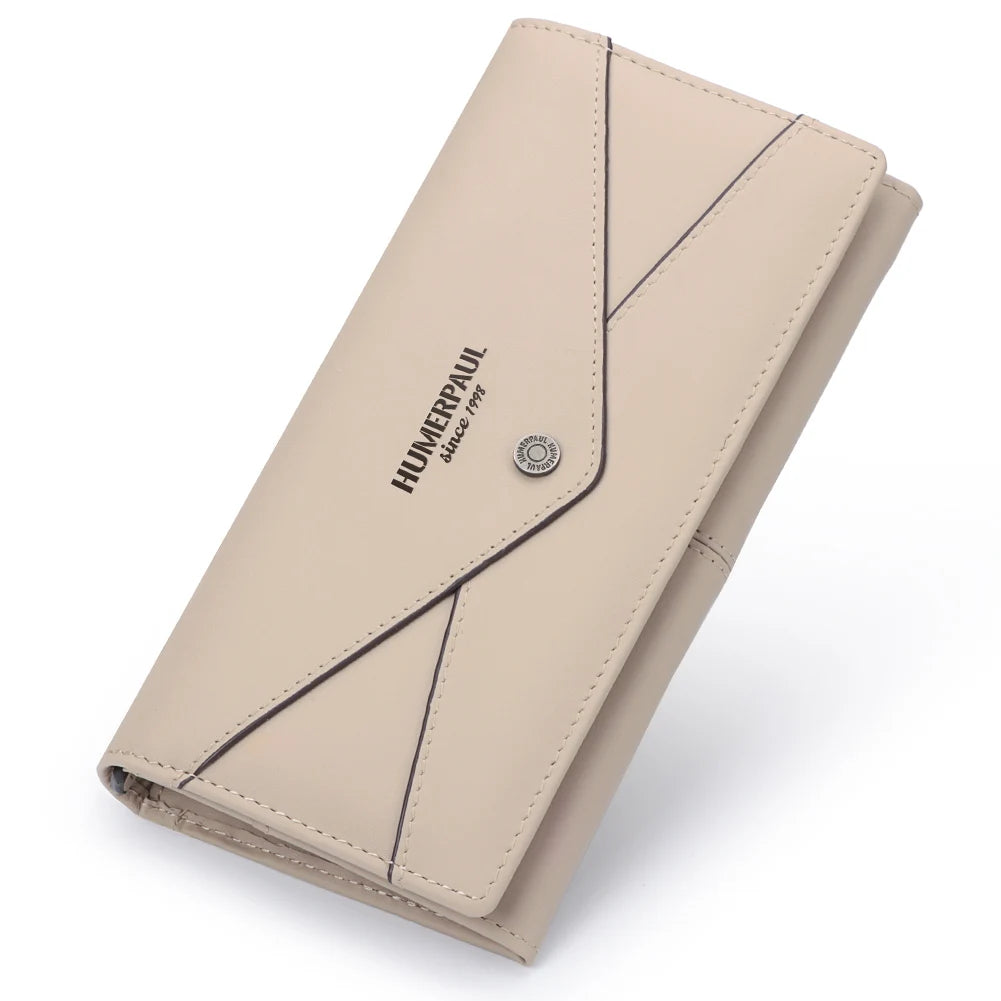 Genuine Leather Women's Wallet Luxury Clutch with RFID Multi Card Slots and Phone Pocket Large Capacity Female Money Handbag
