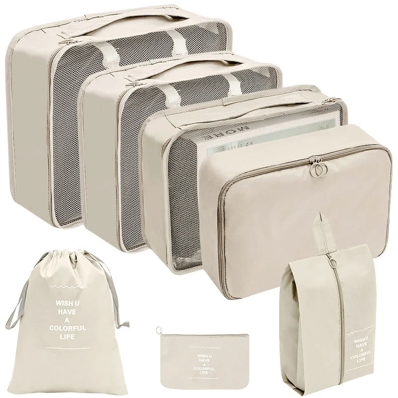 7PCS Travel Packing Cubes Luggage Pouches Organiser Clothes Suitcase Storage Bag