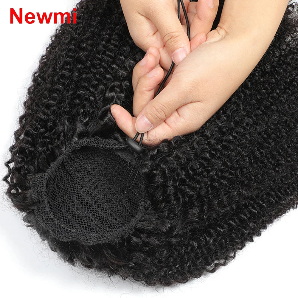 10-24 pouces Afro crépu bouclé queue de cheval avec cordon Cheveux humains 12A Cheveux vierges brésiliens Extensions de cheveux 100 % naturels Couleur naturelle