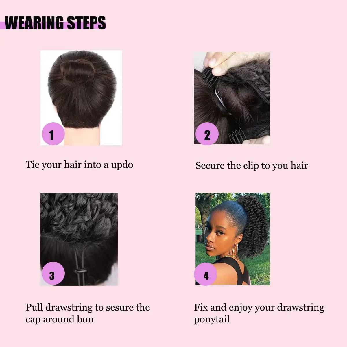 Synthetic Afro Puff Drawstring Ponytail Extension for Black Women Short Afro Curly Clip On Kinky Drawstring Bun