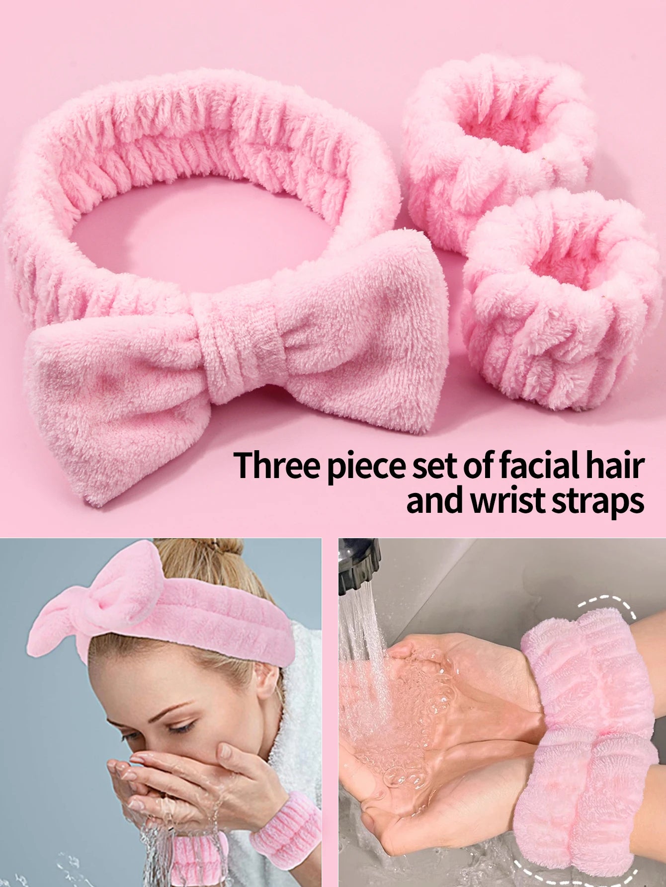 Pink Series Makeup Tools Kit Party Makeup Brushes Blender Sponges & Storage Bag , Bowknot Headband Wristbands