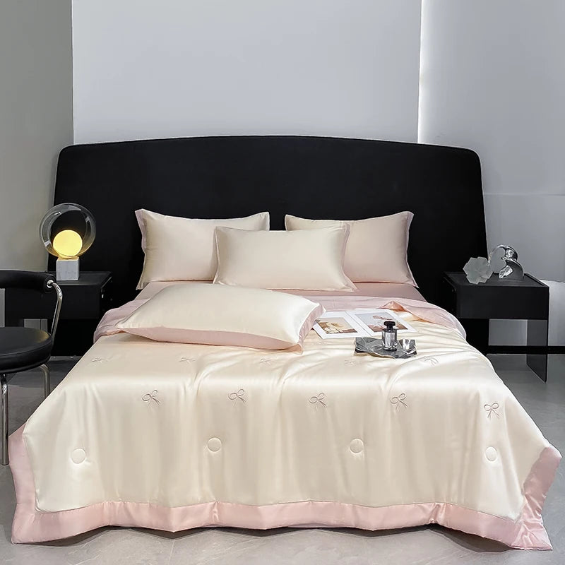 Princess Summer Quilt Korean Soft  Washed Silk Full Embroidery Tencel Cool Quilt  Women Girl For Summer Comforter Bedding