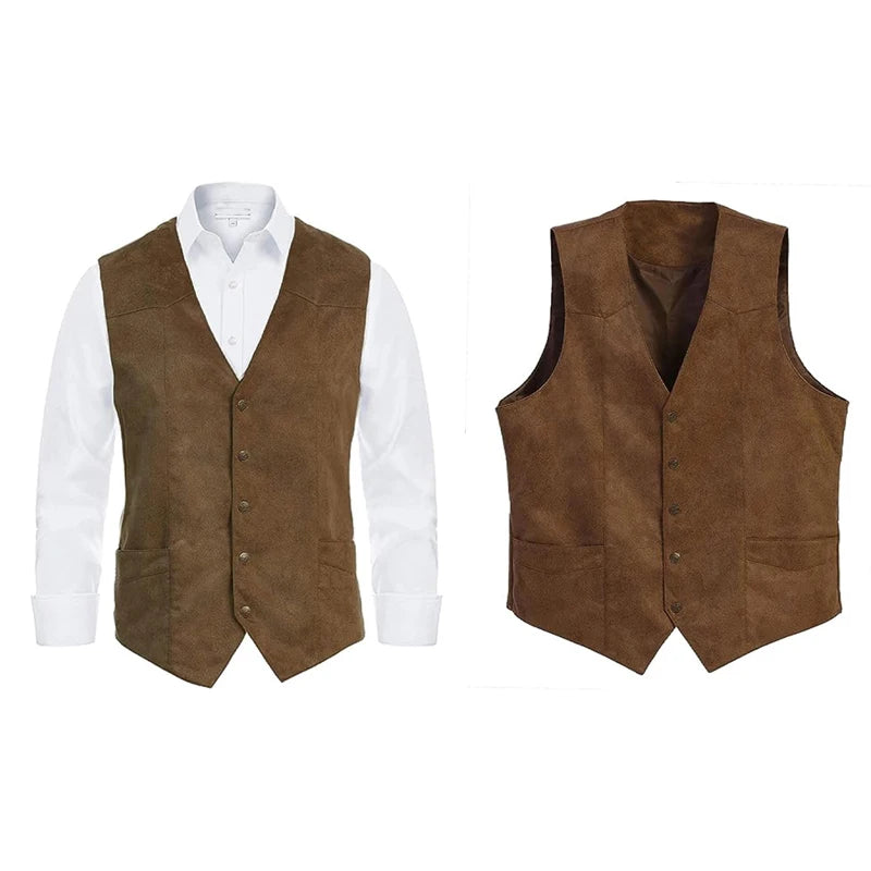 Men's Vintage Single Breasted Sleeveless Jacket Vest Curved Hemline Waistcoat Male Clothing Outwear