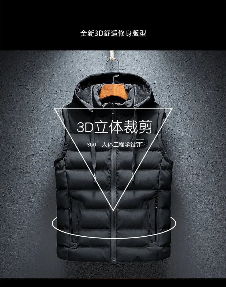 Clothing Men Vest Hooded Windproof New Autumn Winter Sleeveless Jackets For Men Casual Warm Cotton-Padded All-match Waistcoat
