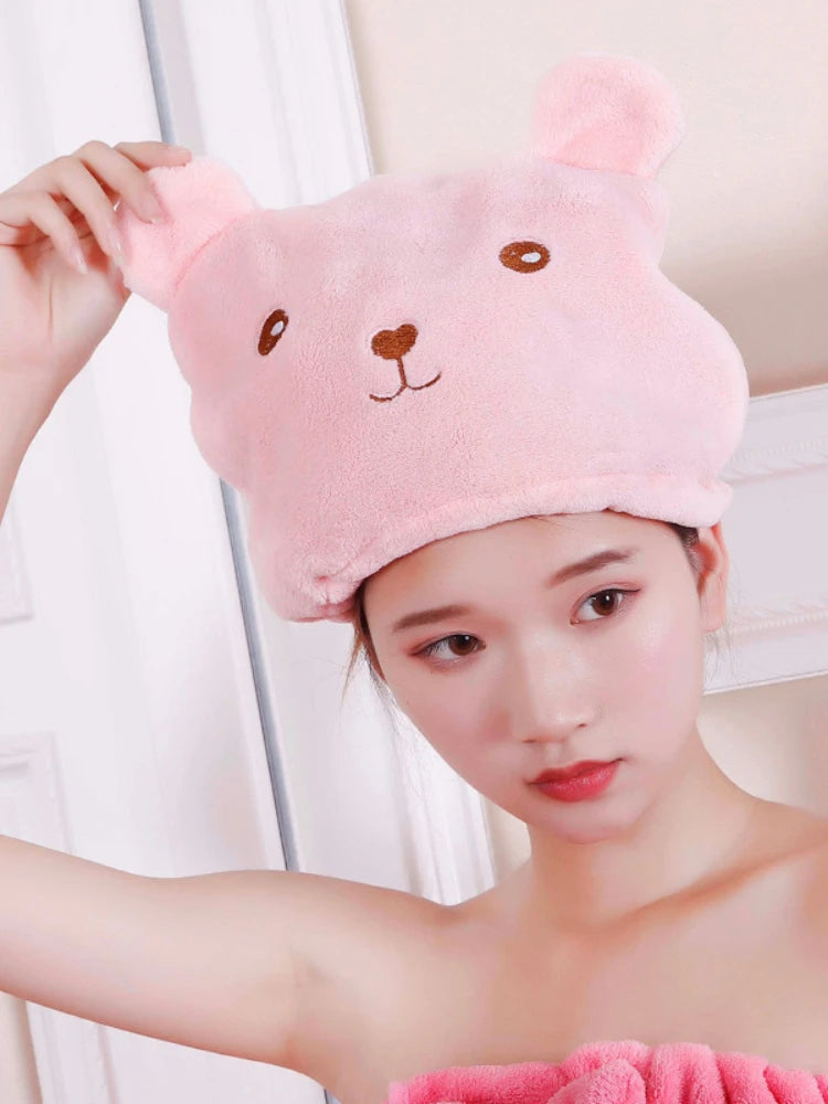 cute Hair dry towel Bear dry hair hat cute bathroom turban  water-dry hair hat for women quick drying material
