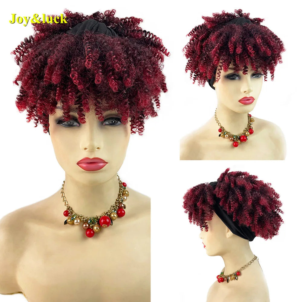 Burgundy Afro Curly Headband Wig