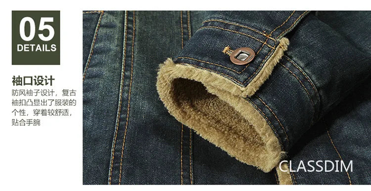 Men Denim Jackets Winter Coats Fleece Warm Jeans Jackets High Quality Male Casual Blue Denim Jackets New Fashion Jeans Coats 5XL