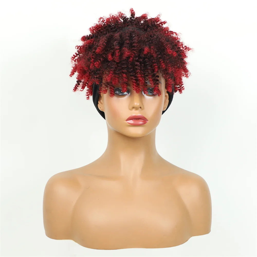 Headband Wigs for Women Synthetic Hair Kinky Curly Wigs With Scarf Natural Short Afro Wig for Black Woman False Hair Woman Wigs