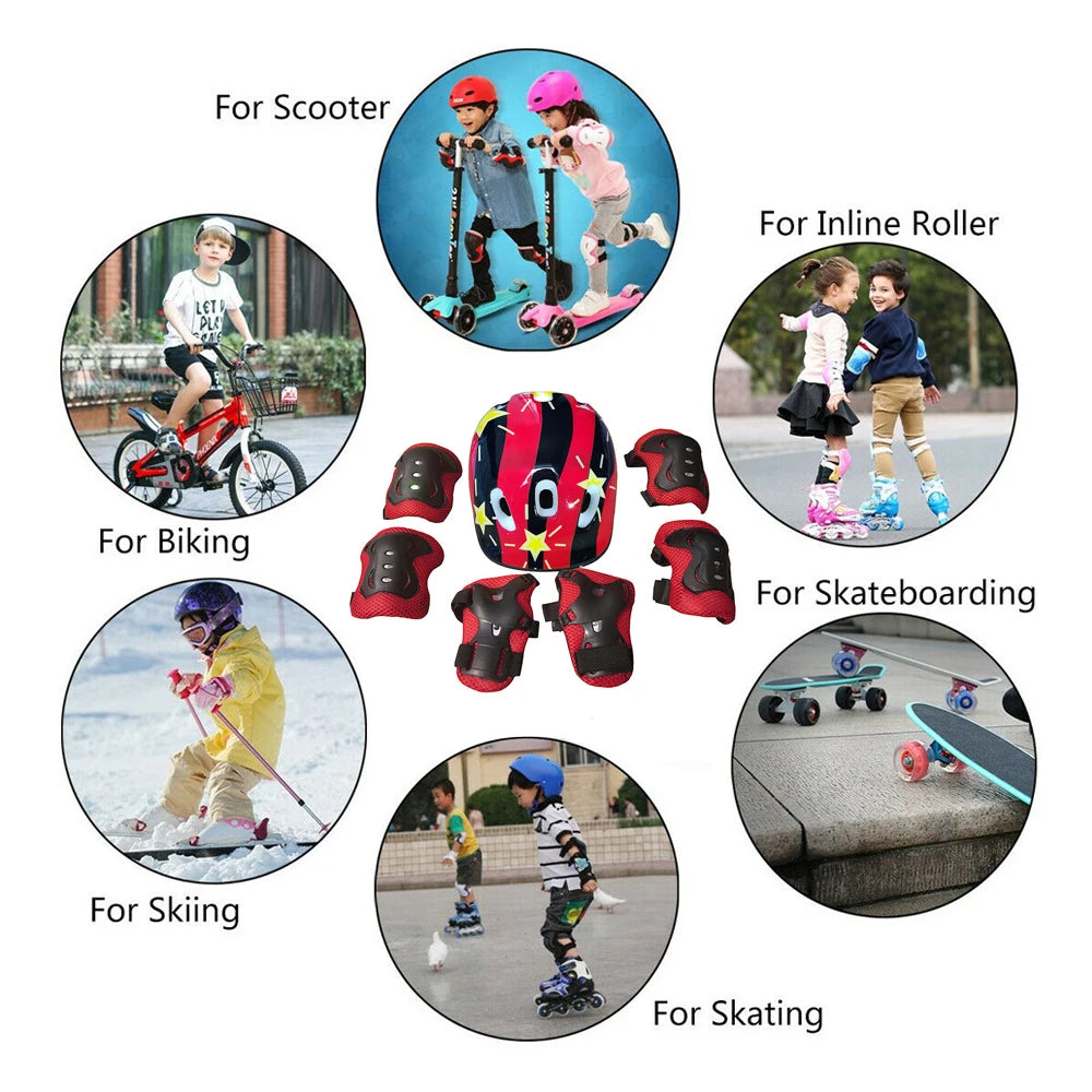 7Pcs/Set Kids Roller Skating Bicycle Helmet Knee Wrist Guard Elbow Pad Set for Children Cycling Sports Protective Guard Gear Set