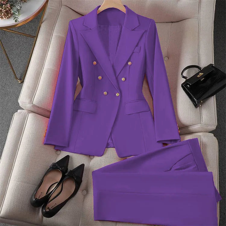 Casual Long Sleeve Blazer Pant Sets Suits For Woman Fashion 2 Pieces Set For Women Office Lady Coats Jackets