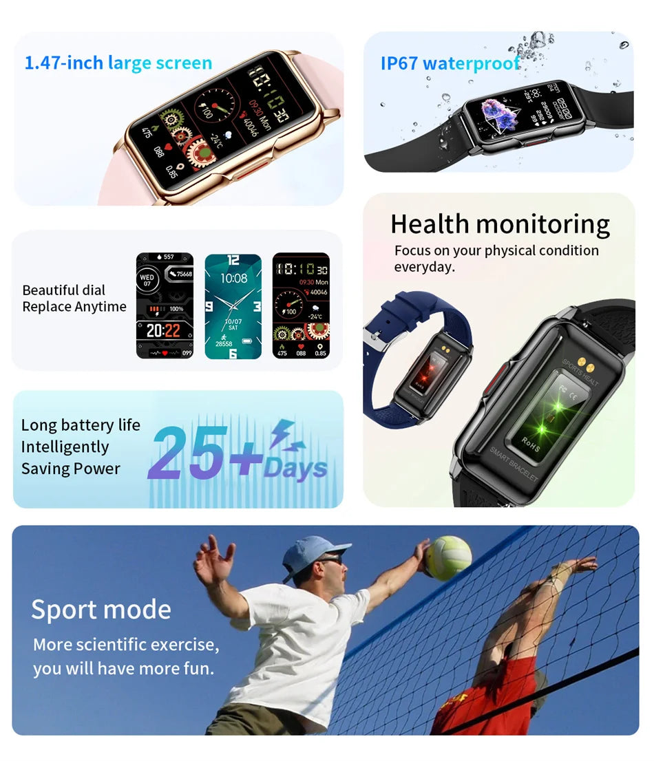 Nuevo reloj inteligente deportivo para hombre y mujer, pantalla táctil completa de 1,47 pulgadas, rastreador de actividad física GPS, Smartwatch con clasificación IP67 resistente al agua para teléfonos Android e iOS