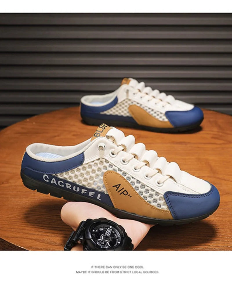 Men's Half Slippers Fashion Outdoor Casual Shoes for Men Walking Flats Soft Sole Support Slipper Mesh Breathable Slip-On Loafers