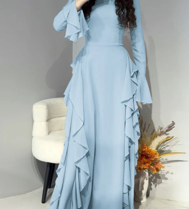 Elegant Party Women's Dresses Casual High Waisted Solid Color Design Flared Sleeves Dress Womens Clothing Outfits Dress