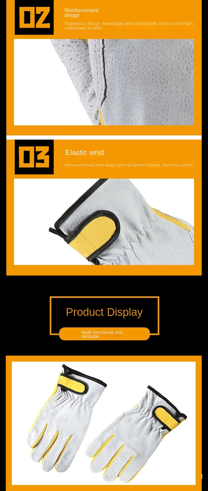 Work Gloves Leather Workers Work Welding Safety Protection Garden Sports Motorcycle Driver Wear-resistant Gloves Heat Insulation