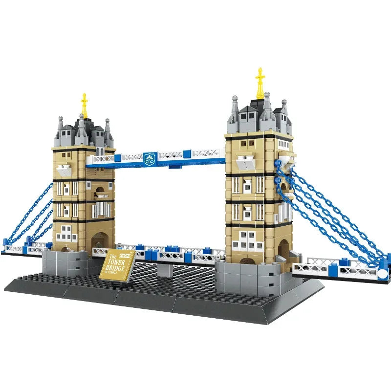 Creative Construction World Famous Modern Building Modelo de Arquitectura de Ladrillos Puente de la Torre de Londres, Inglaterra, Colección de Juguetes para Niños