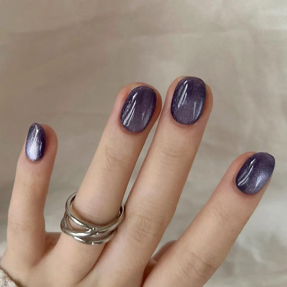 24Pcs Simple Fake Nail with Broken Diamond Short Square Press on False Nails Gradient White Wearable Ballet Full Cover Nail Tip