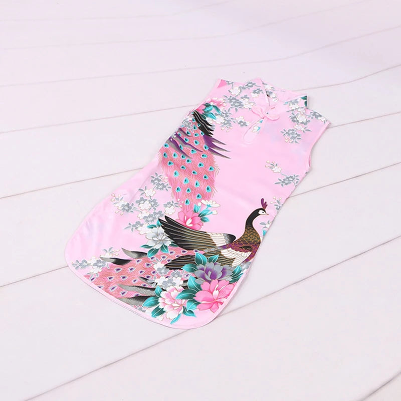 Girls’ Peacock Qipao Dress