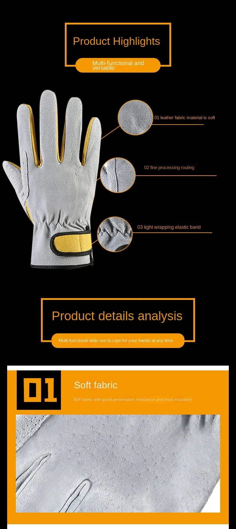 Work Gloves Leather Workers Work Welding Safety Protection Garden Sports Motorcycle Driver Wear-resistant Gloves Heat Insulation