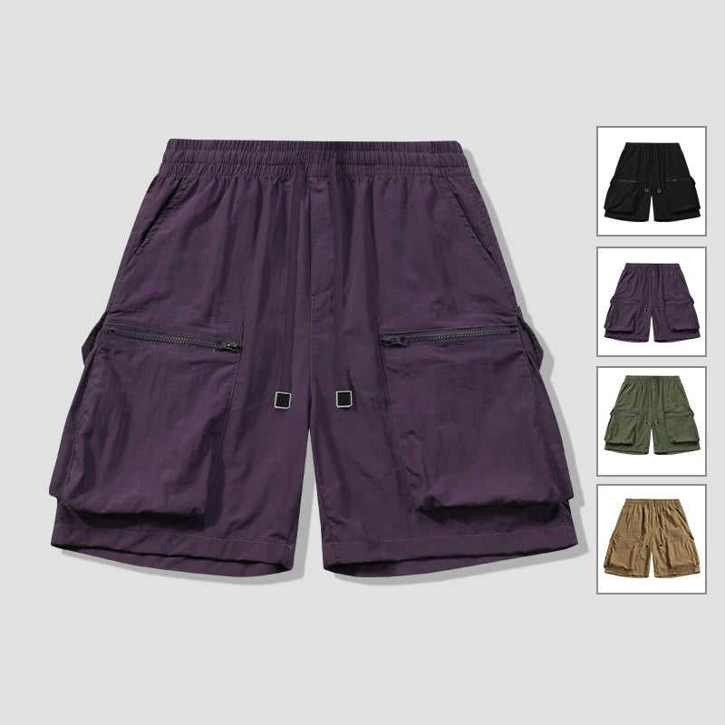 Workwear shorts for men, summer loose sports shorts, summer men's ice silk casual cropped pants
