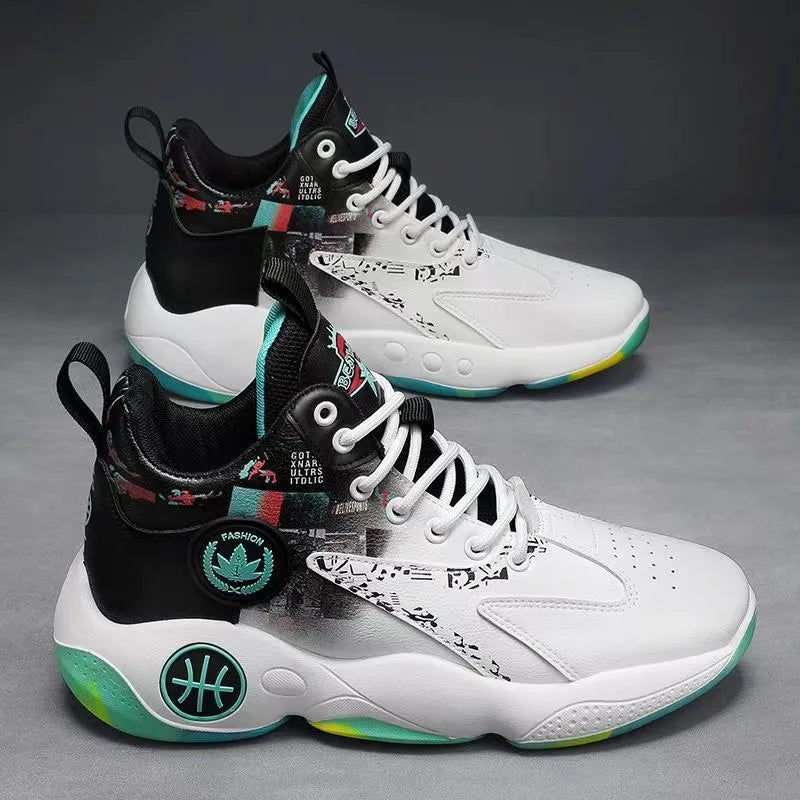High-top Basketball Shoes Men's Summer New Thick-soled Height-enhancing Youth Student Sports Shoes Breathable and Non-slip