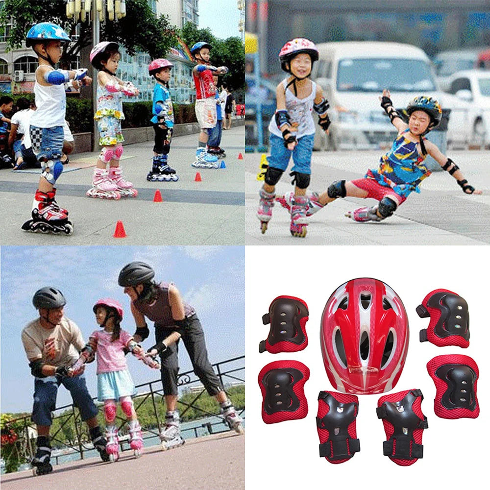 7Pcs/Set Kids Roller Skating Bicycle Helmet Knee Wrist Guard Elbow Pad Set for Children Cycling Sports Protective Guard Gear Set