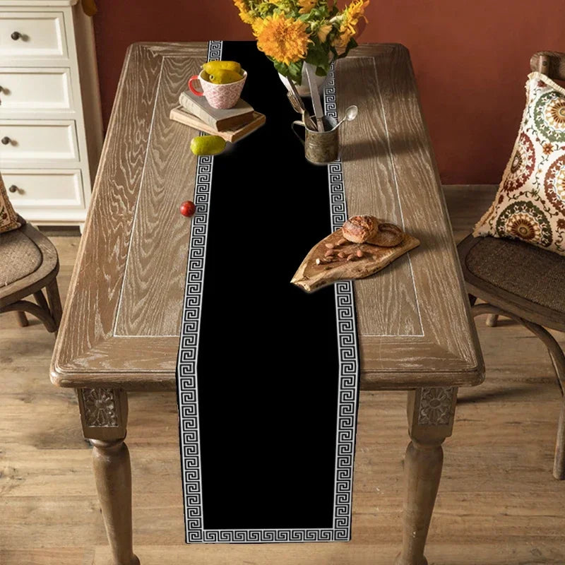 Camino de mesa con diseño geométrico retro negro para decoración de restaurante, camino de mesa para bodas y fiestas, accesorios de mesa