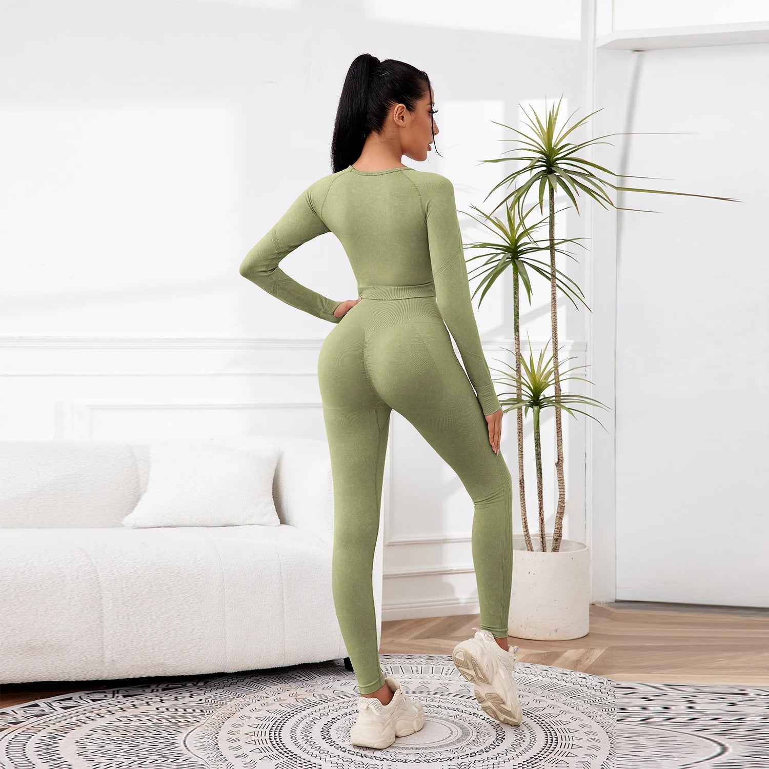 2PCS Sets Women Outfit High Waist Gym Sexy Sport Wash Pants Sets Running Outdoors Skinny