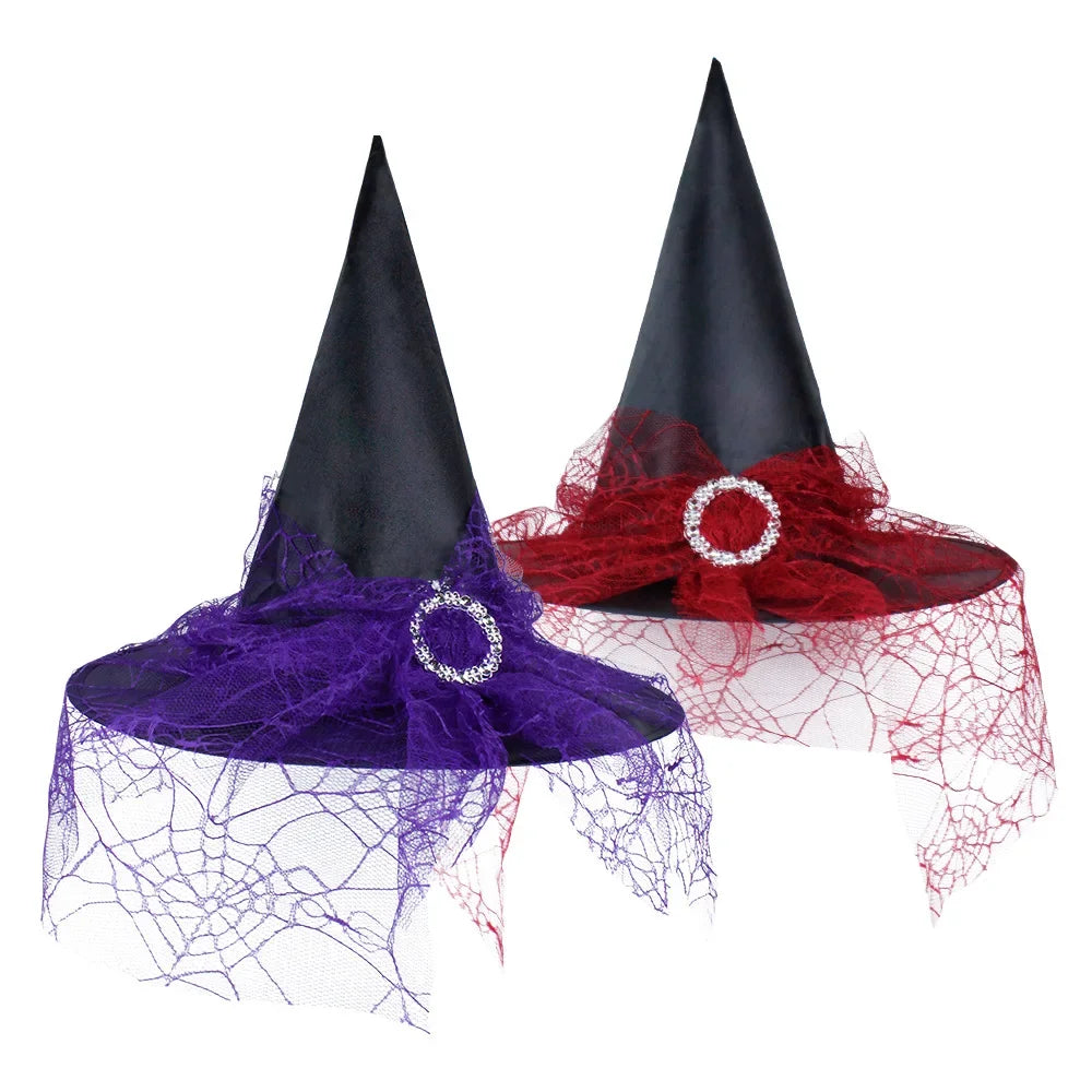Halloween Cosplay New Pleated Witch Hat Party Witch High Hat Black Oxford Cloth Witch Costume Makeup Props In Multiple Colors