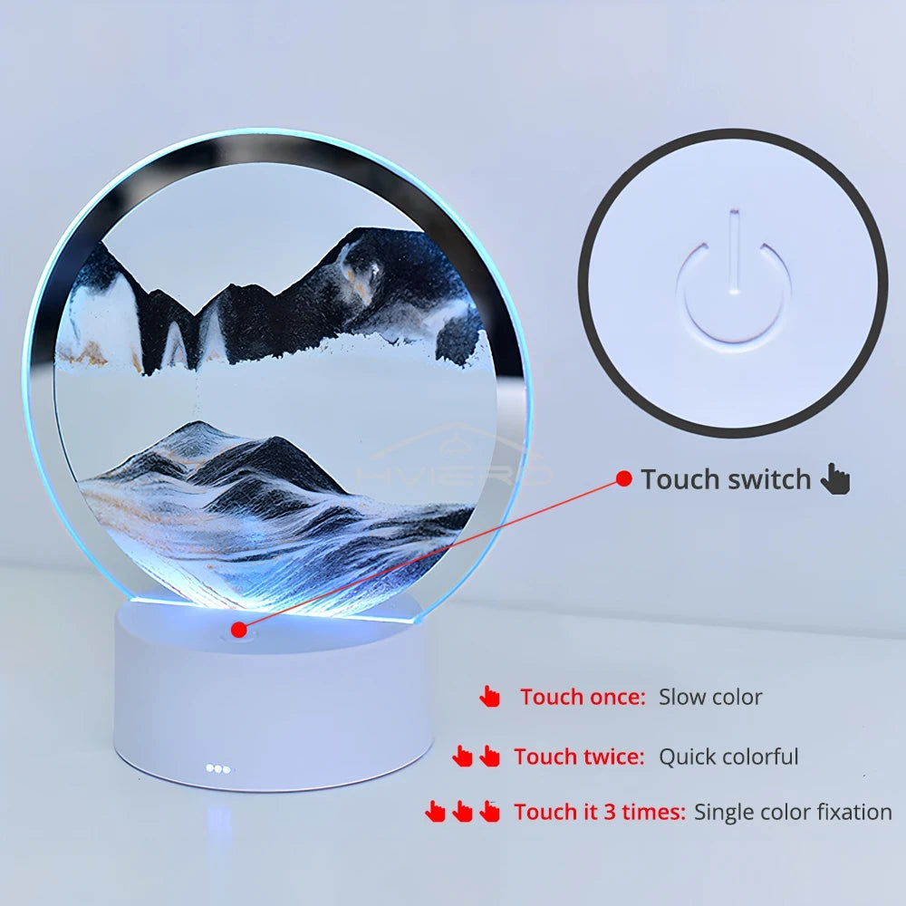 LED Table Lamp Atmosphere Night Light Decoration Quicksand Painting Creative Round Glass Three Dimensional Decompression Bedroom