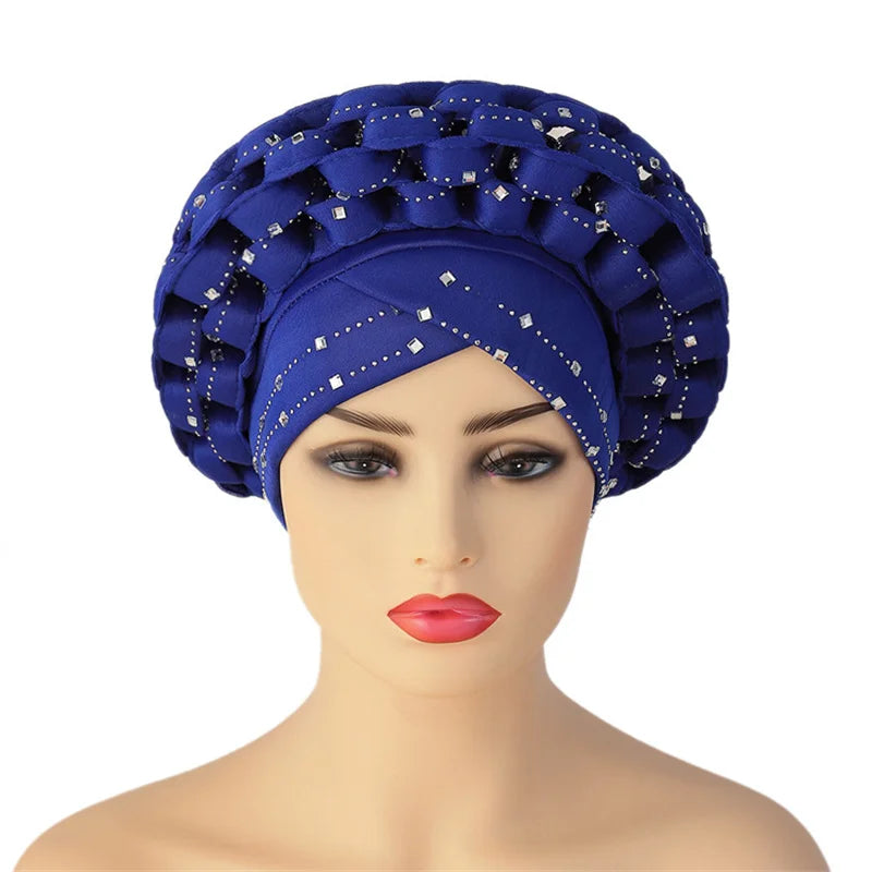 Rhinestone Auto Gele Headwrap – Sparkling African Elegance