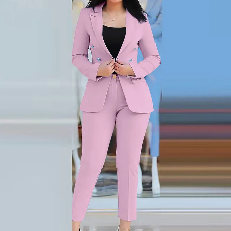 Women Two Pieces Pant Suits, Spring Autumn Loungewear Solid Fashion Matching Sets, Cardigan Top Pencil Pants Ladies Outfit